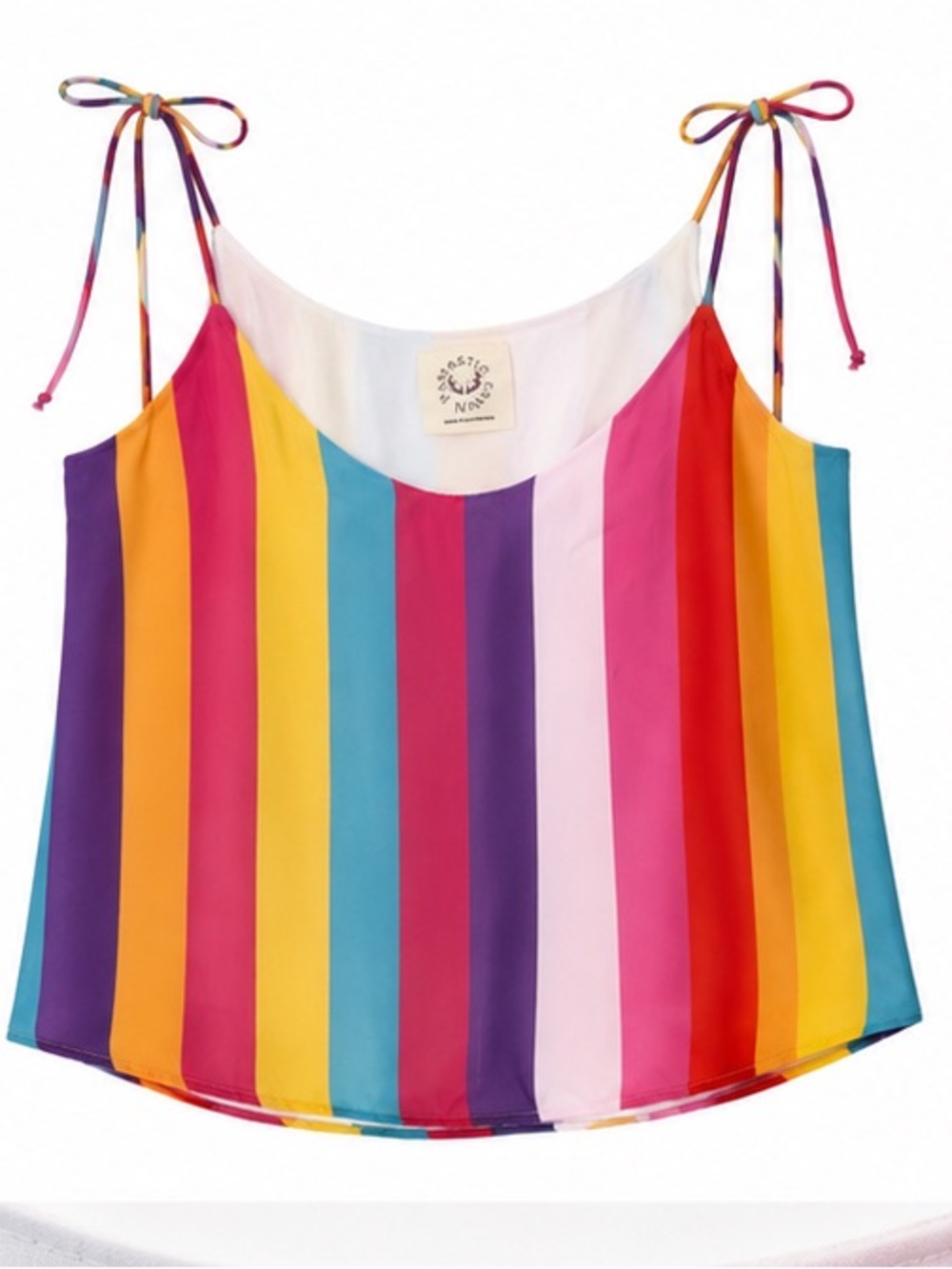 Fantastic Fawn Rainbow Stripe Tie-Shoulder Tank Top - Multicolor